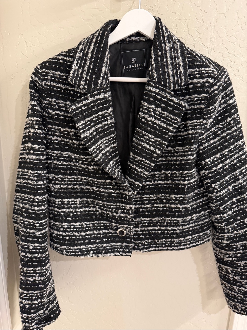 Bagatelle Black & White Bouclé Cropped Jacket Small